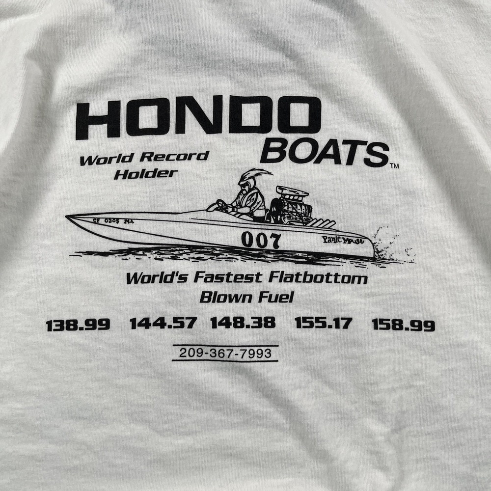 Vintage 80s 90s Anvil Hondo Boats Ringer T-shirt Men's Large Double Sided EUC - Picture 5 of 9